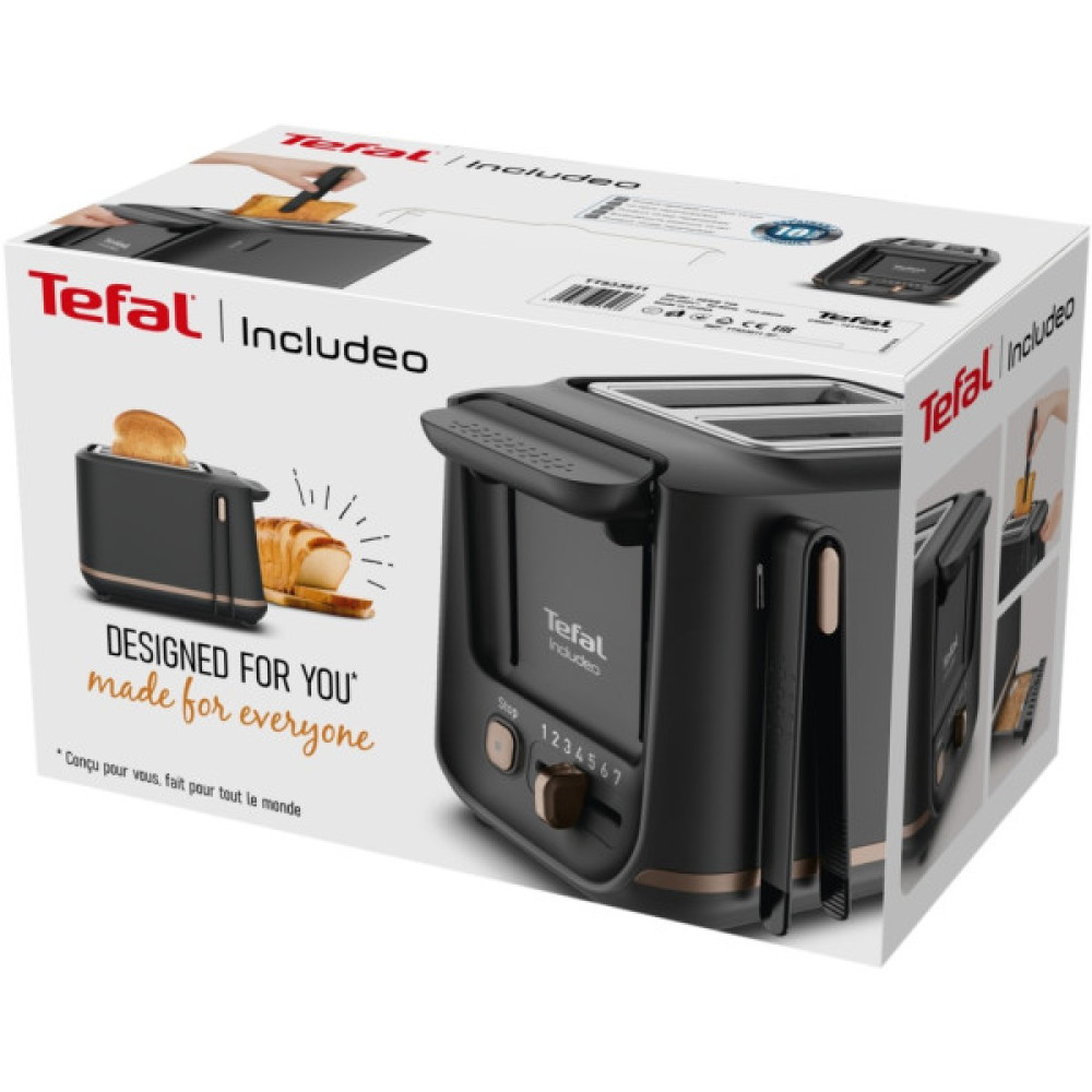 Тостер Tefal Includeo 850Вт, розморожування, щипці, термопластик, чорний