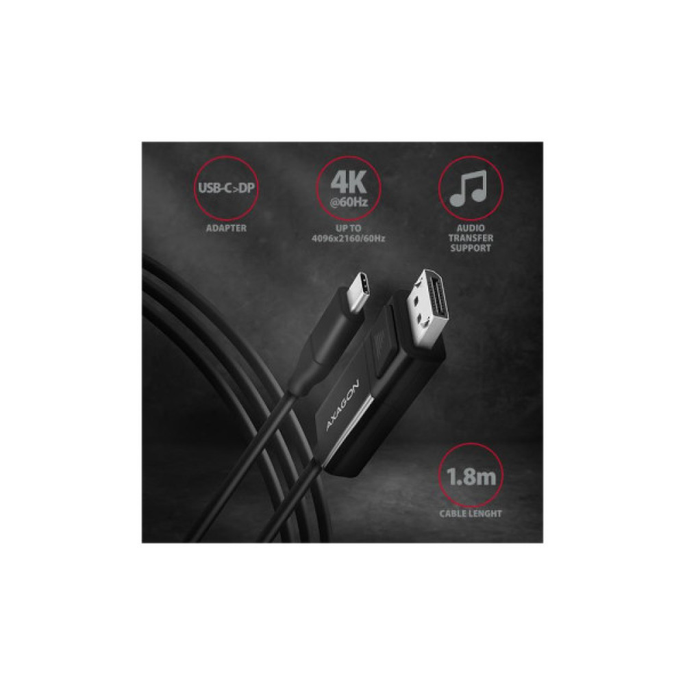 Кабель мультимедійний USB-C to DisplayPort M 1.8m 4K60Hz black AXAGON (RVC-DPC)