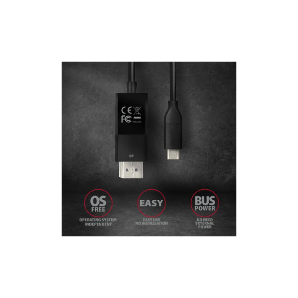 Кабель мультимедійний USB-C to DisplayPort M 1.8m 4K60Hz black AXAGON (RVC-DPC)