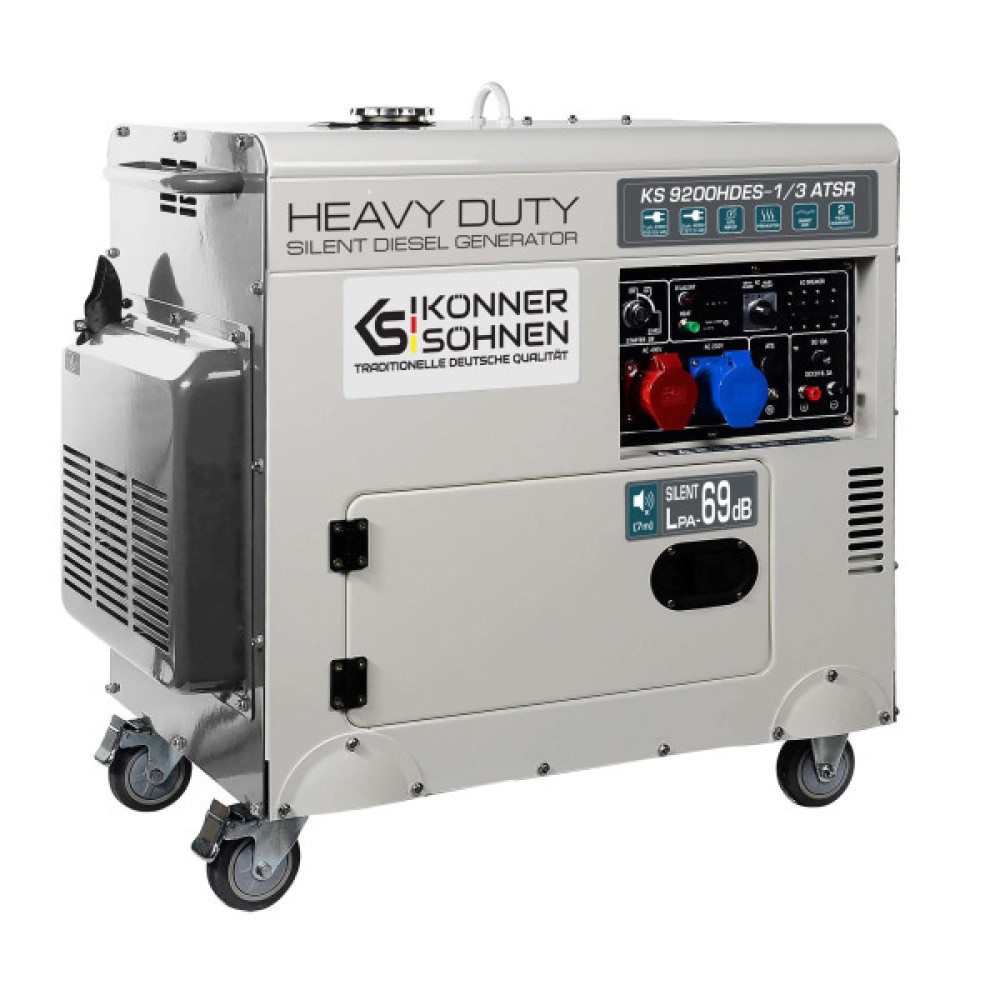 Генератор дизельний Konner&Sohnen KS 9200HDES-1/3 ATSR (EURO V),230/400В,6.5/6.0кВт,7.5/7.0кВт,1/3Фази, АВР(ATS), електростартер, 168кг