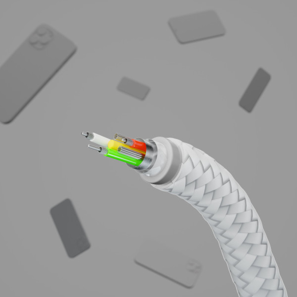 Кабель Belkin USB-C > USB-C заряджання/синхронізації 60Вт PD, 1м, плетений, силіконовий, з ремінцем на магніті, білий