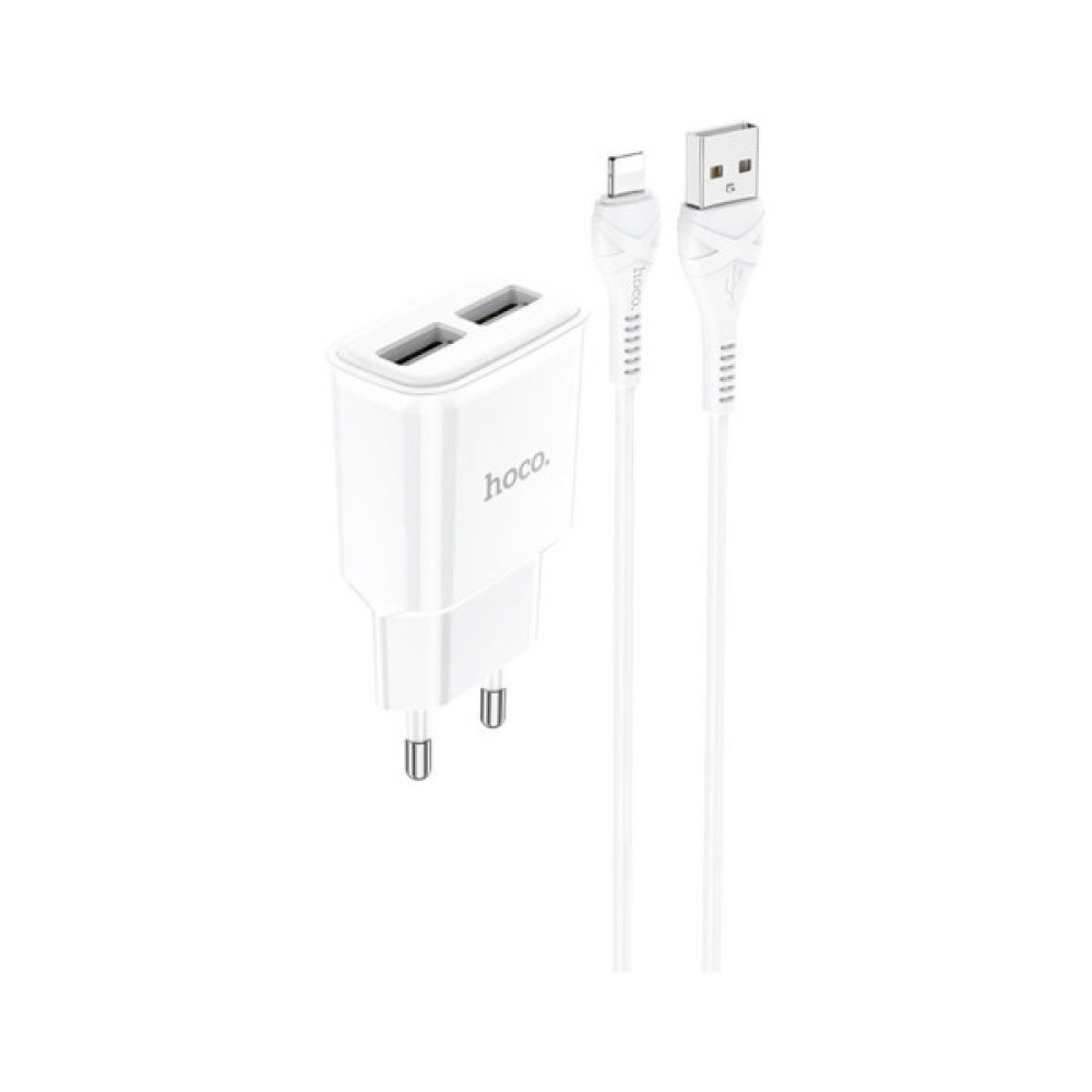 Зарядний пристрій HOCO C88A Star round 2xUSB + cable Lightning 12W White (6931474749512)