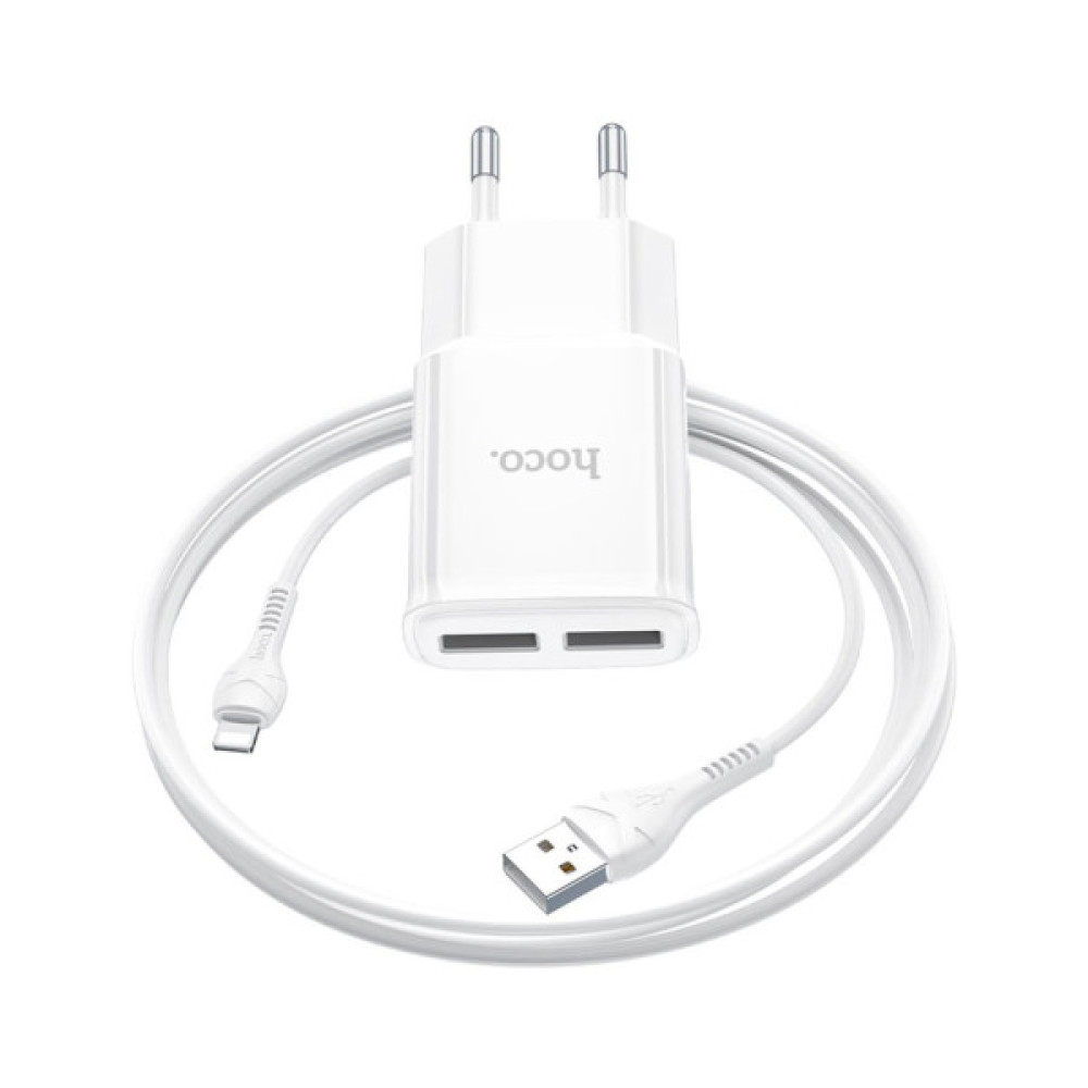 Зарядний пристрій HOCO C88A Star round 2xUSB + cable Lightning 12W White (6931474749512)