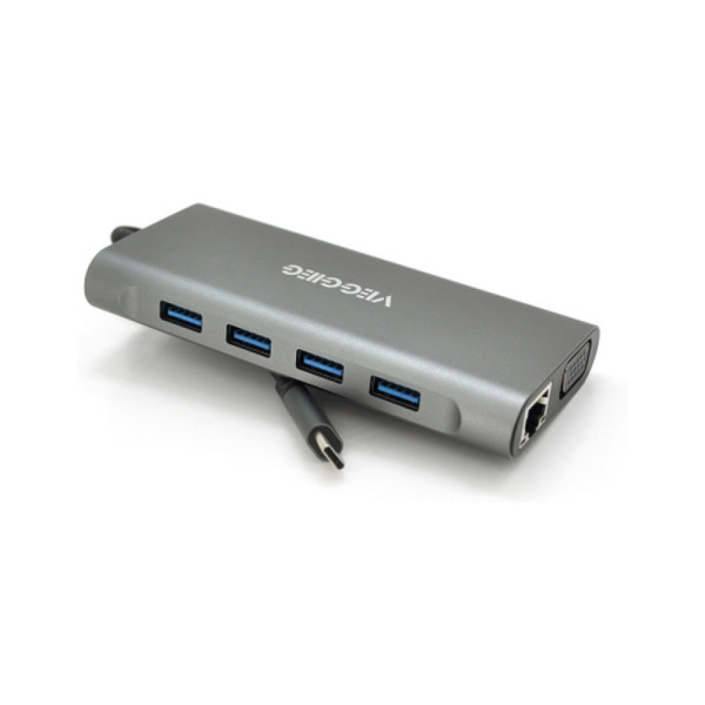 Концентратор VEGGIEG USB-C 7-in-1 USB-C + 3xUSB 3.0 + HDMI + 3.5mm + SD/TF + RJ45 0.1m silver (TC11-S)