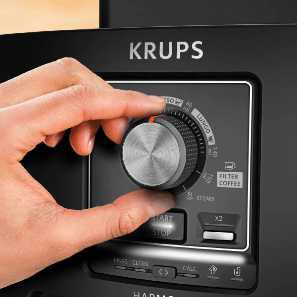 Кавомашина Krups Harmony 1.7л, зерно, ручний капучинатор, мех. керування, авторецептів - 4, свій рецепт, чорний