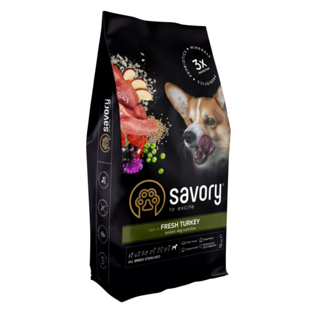 Сухий корм для собак Savory All Breed Sterilised rich in Fresh Turkey 12 кг (4820232631515)