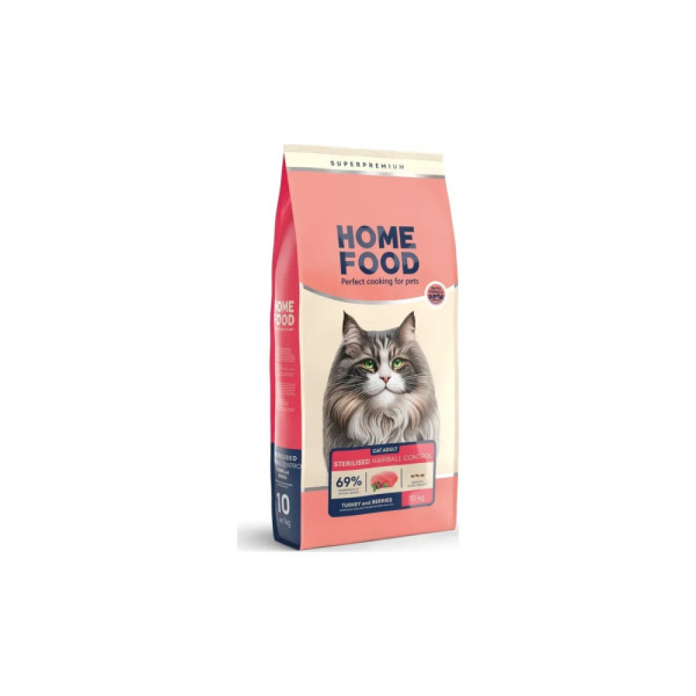 Сухий корм для кішок Home Food Hairball control For sterilised з індичкою та ягодами 10 кг (4820235020880)