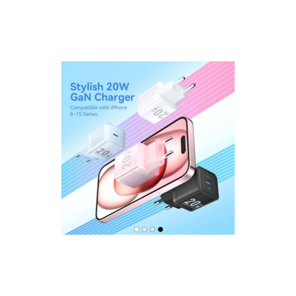 Зарядний пристрій Vention USB-C PD20W GaN black (FEPB0-EU)