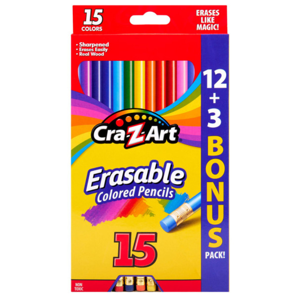 Олівці кольорові Cra-Z-Art з гумкою, 15 кольорів (10459CRA)