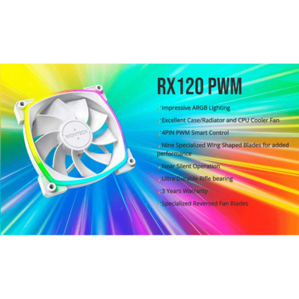 Кулер до корпусу MONTECH RX120 PWM WHITE