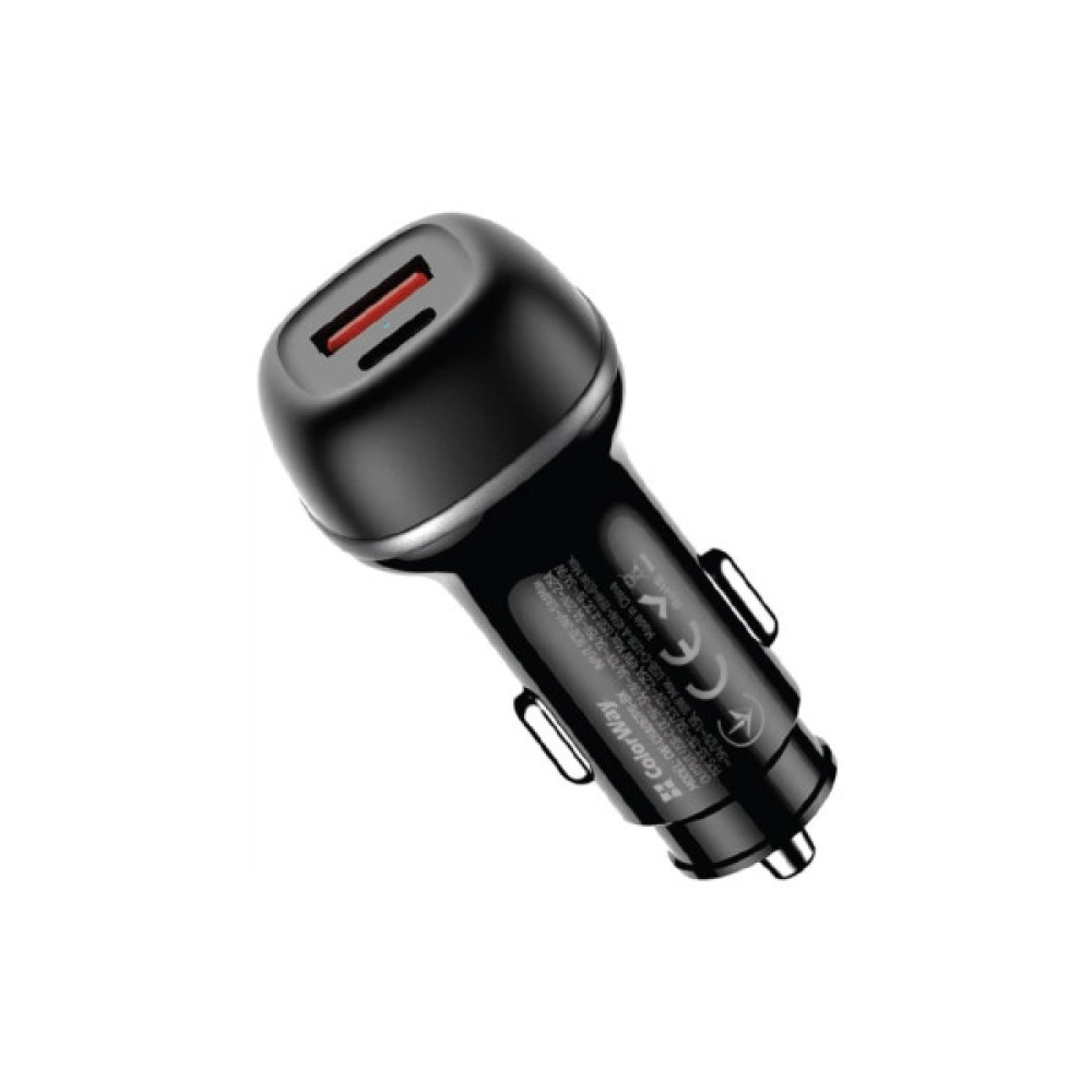 Зарядний пристрій ColorWay USB-C PD45W + USB QC3.0 car adapter (CW-CHA067PD-BK)
