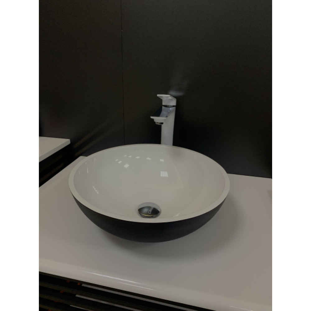 Раковина, умивальник Adamant KREIS, штучний камінь, кругла, без отвору для змішувача та переливу, 420х150мм, накладний, чорно-білий