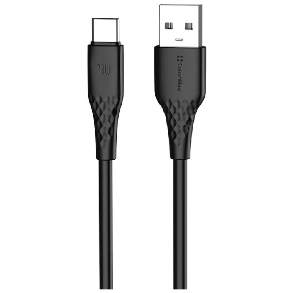 Дата кабель USB 2.0 AM to USB-C 2.0m 3A textured PVC black ColorWay (CW-CBUC095-BK)