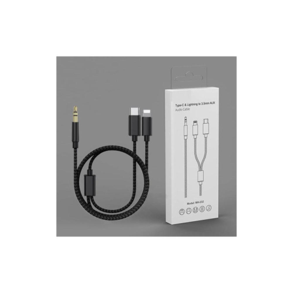 Кабель мультимедійний 3.5mm M to USB-C + Lightning 1,0m black XoKo (MH-232-BK)