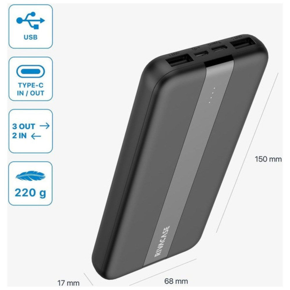 Батарея універсальна RivaCase 10000mA, 10W, black (RIVAPOWER VA2041 (Black))