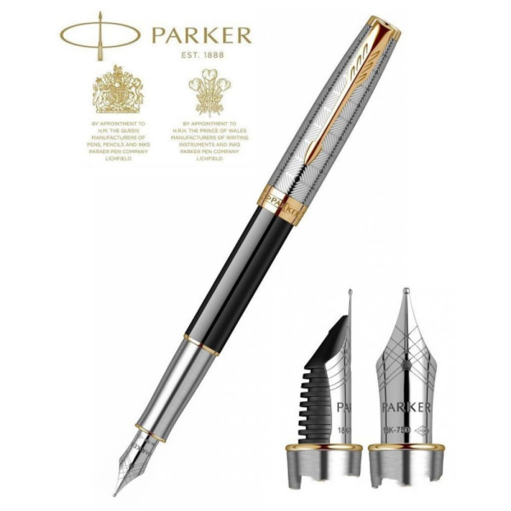 Ручка пір'яна Parker SONNET 17 Metal & Black Lacquer GT  FP18 F (68 111)