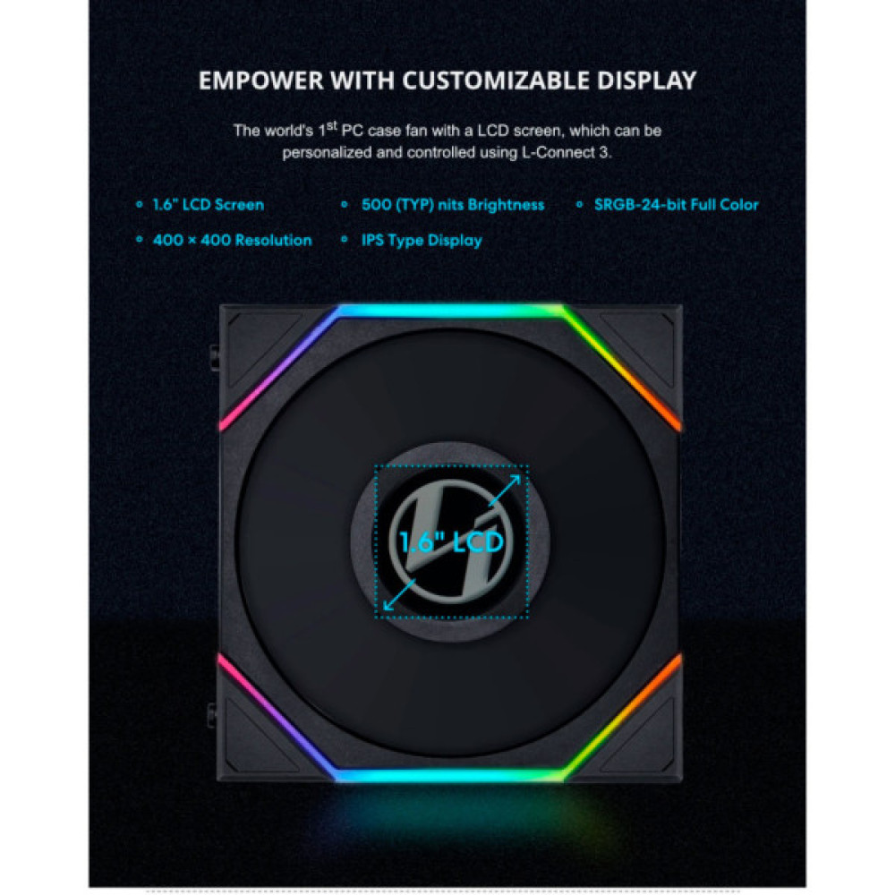 Кулер до корпусу Lian Li TL LCD 120-1, Black Cooler (G99.12TLLCD1B.00)