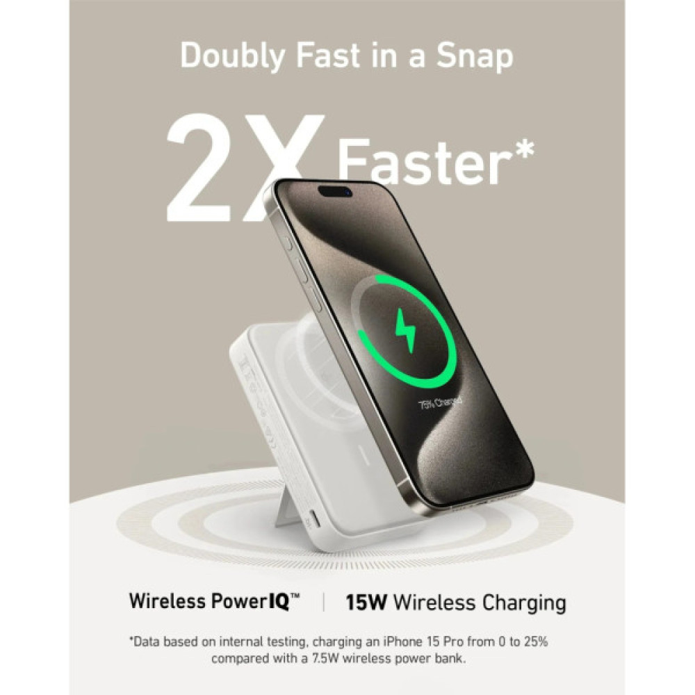 Батарея універсальна Anker MagGo 10000mAh, Qi2/15W, PD, 27W, USB-C, white (A1654G21)