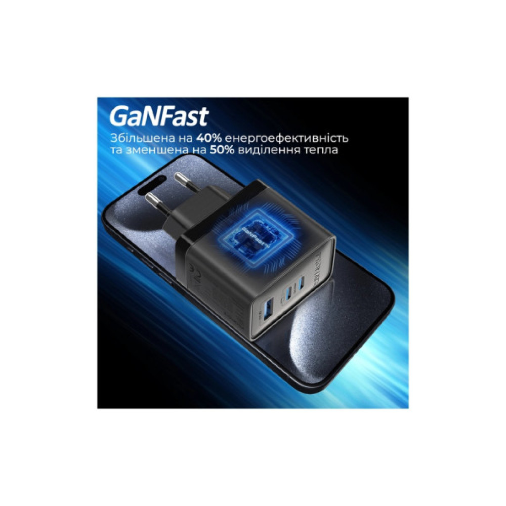 Зарядний пристрій Promate powerport-45 2xUSB-C PD + USB-A QC 45W Black (powerport-45.black)