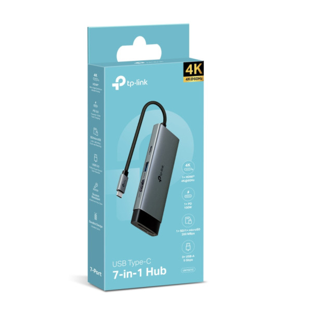 Концентратор TP-Link USB-C 7-in-1 3xUSB + HDMI + SD/TF + USB-C PD100W (UH7021C)