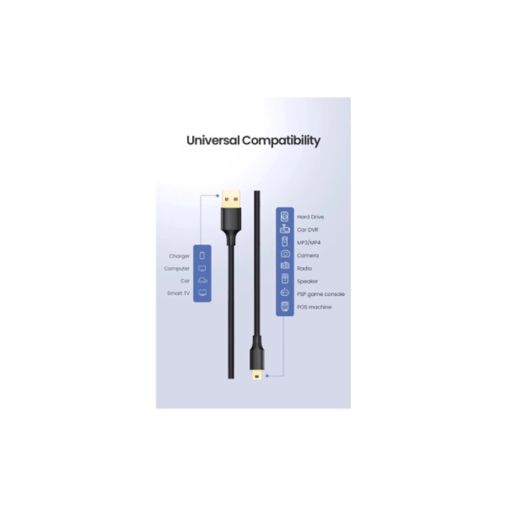 Дата кабель USB 2.0 AM to Mini 5P 1.0m US132 black Ugreen (10355)