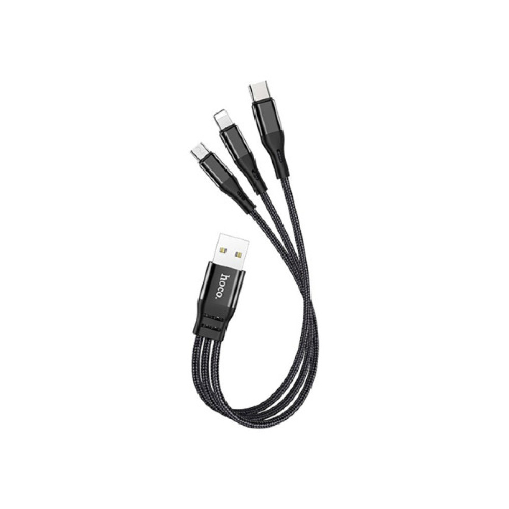 Дата кабель USB 2.0 AM to Lightning + Micro 5P + USB-C 0.25m 2.4A nylon X47 black HOCO (6931474727398)