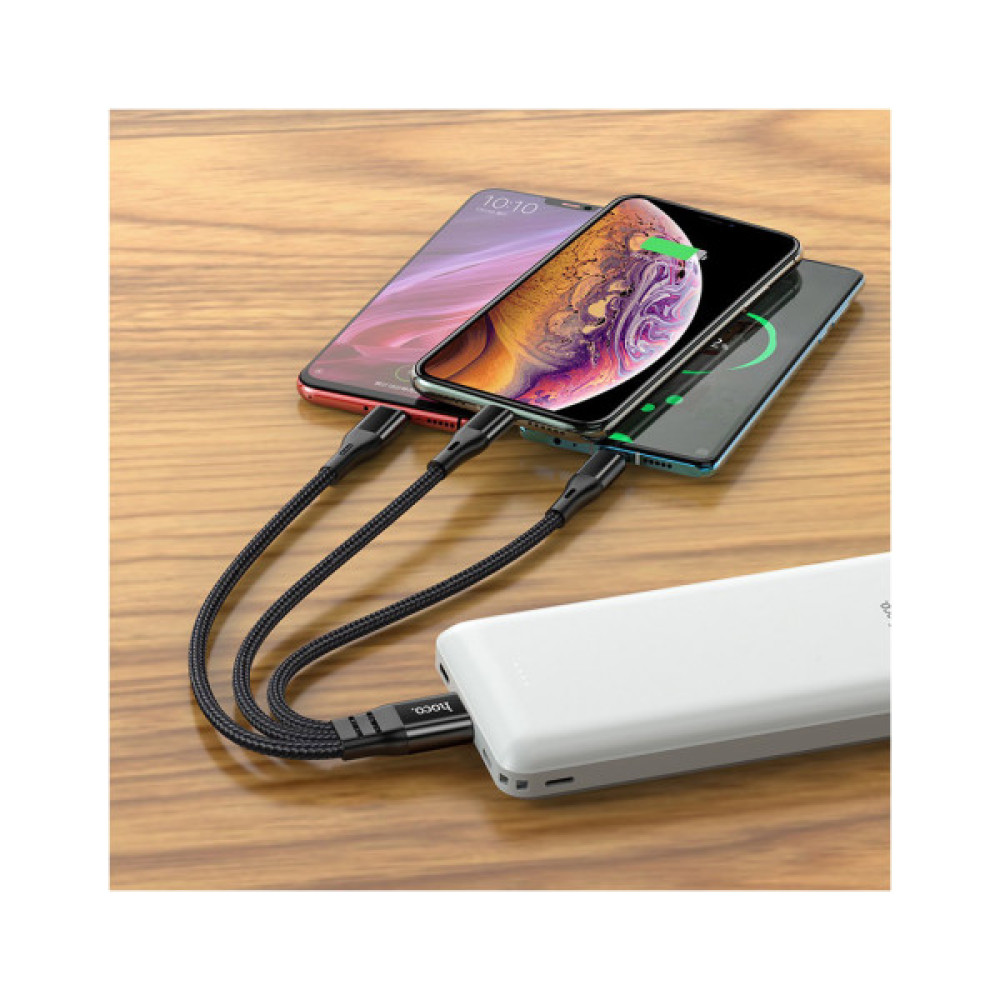 Дата кабель USB 2.0 AM to Lightning + Micro 5P + USB-C 0.25m 2.4A nylon X47 black HOCO (6931474727398)