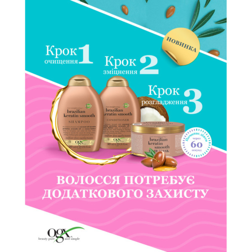 Маска для волосся OGX Brazilian Keratin Smooth Розгладжувальна 300 мл (3574661711003)