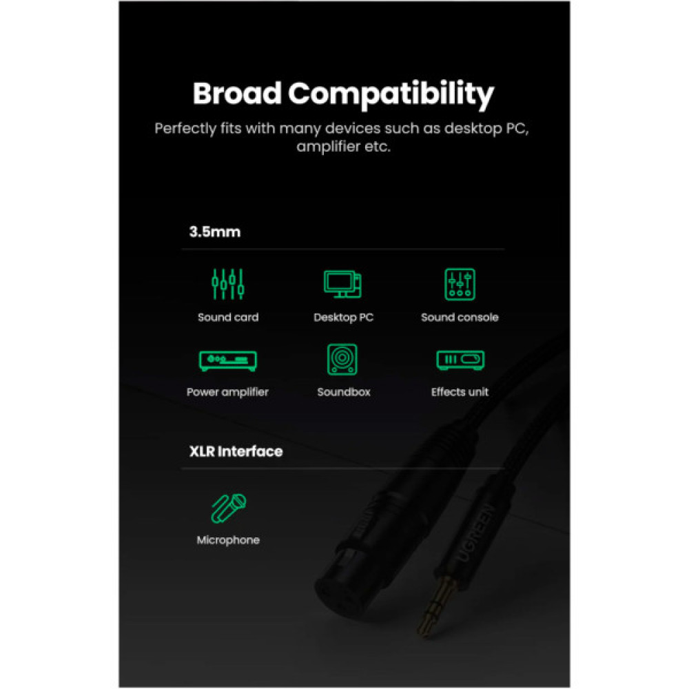 Кабель мультимедійний 3.5mm M to XLR F 2.0m AV182 black UGREEN (20244)
