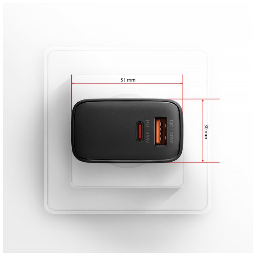 Зарядний пристрій AXAGON 1xUSB QC4.0 + 1xUSB-C PD45W PPS black (ACU-PQ45)
