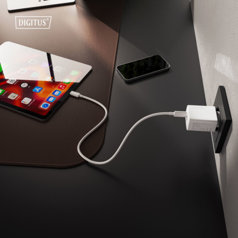 Зарядний пристрій Digitus 1xUSB-C + 1xUSB 30W GaN (DA-10301)