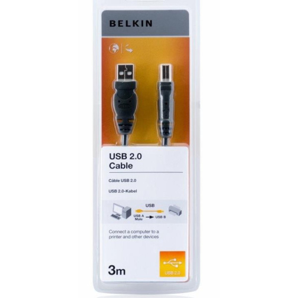 Кабель USB-A > USB-B (AM/BM) синхронізації Belkin 3м, чорний