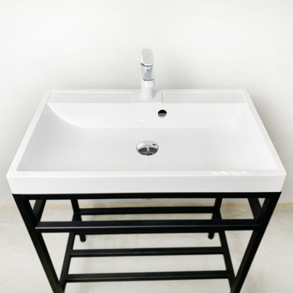 Раковина, умивальник Adamant STRENG NEW, штучний камінь, прямокут., з отвором для змішувача, з отвором для переливу, 590x410x123мм, накладний, білий