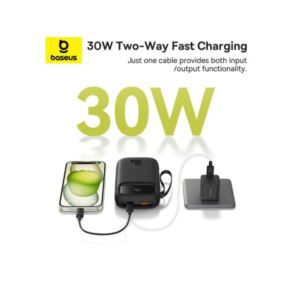Батарея універсальна Baseus QPow2 20000mAh 30W, with 2*Type-C Cable, Black (P10055009113-00)