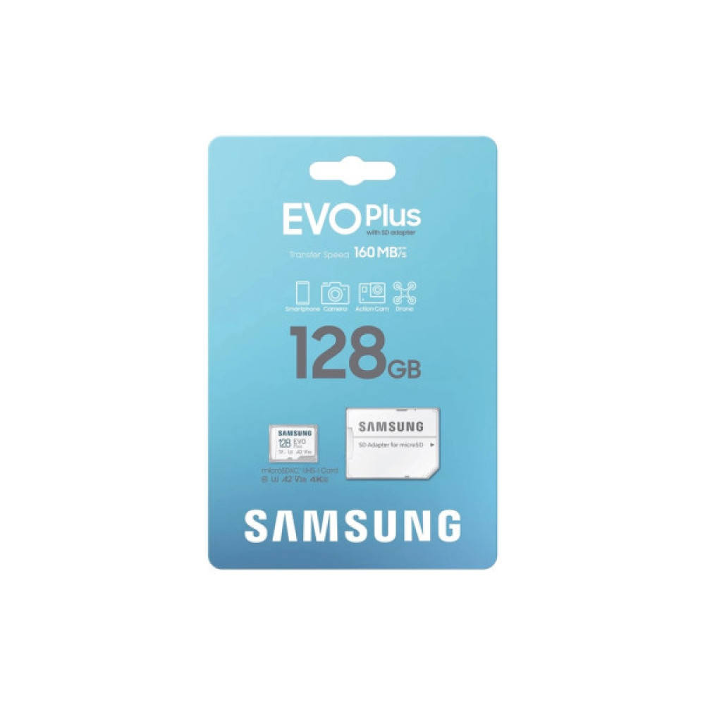 Карта пам'яті Samsung 128 GB microSDXC Class 10 UHS-I U3 V30 A2 EVO Plus+SD Adapte (MC128SA/EU)