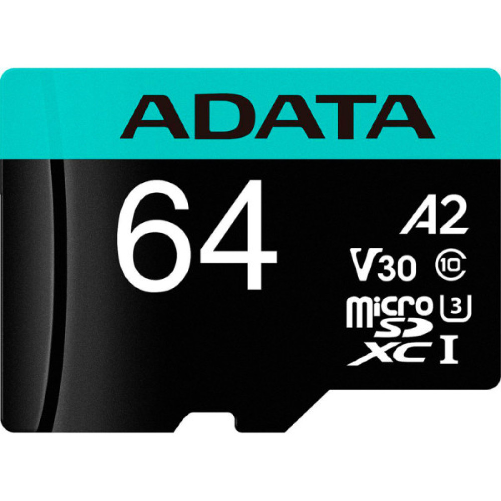 Карта пам'яті ADATA 64GB microSD class 10 UHS-I U3 V30 A2 Premier Pro SD 6.0 (AUSDX64GUI3V30SA2-RA1)