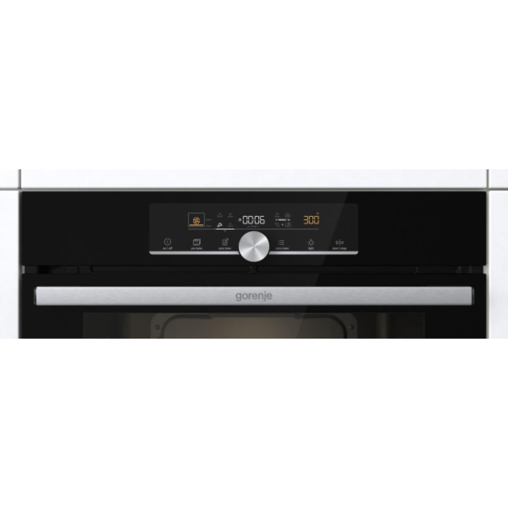 Духова шафа Gorenje електрична, 77л, A+, дисплей, покрокове випікання, чорний