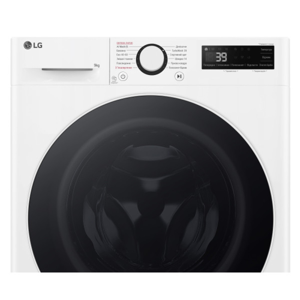 Пральна машина LG фронтальна, 9кг, 1200, A, 48см, дисплей, пара, інвертор, білий