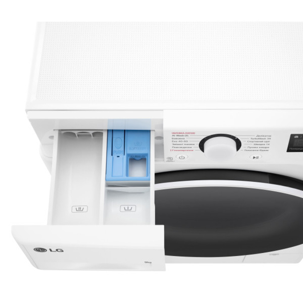Пральна машина LG фронтальна, 9кг, 1200, A, 48см, дисплей, пара, інвертор, білий