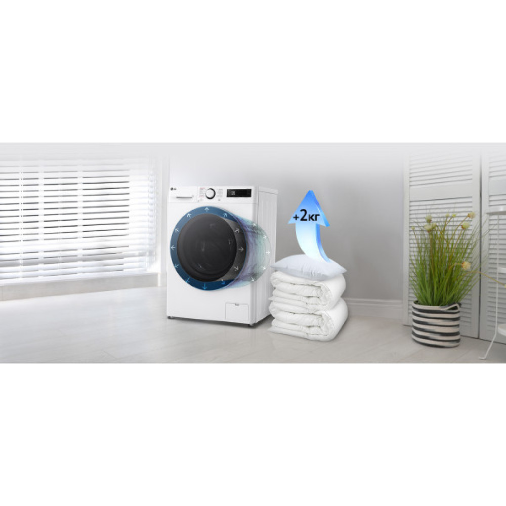 Пральна машина LG фронтальна, 9кг, 1200, A, 48см, дисплей, пара, інвертор, білий