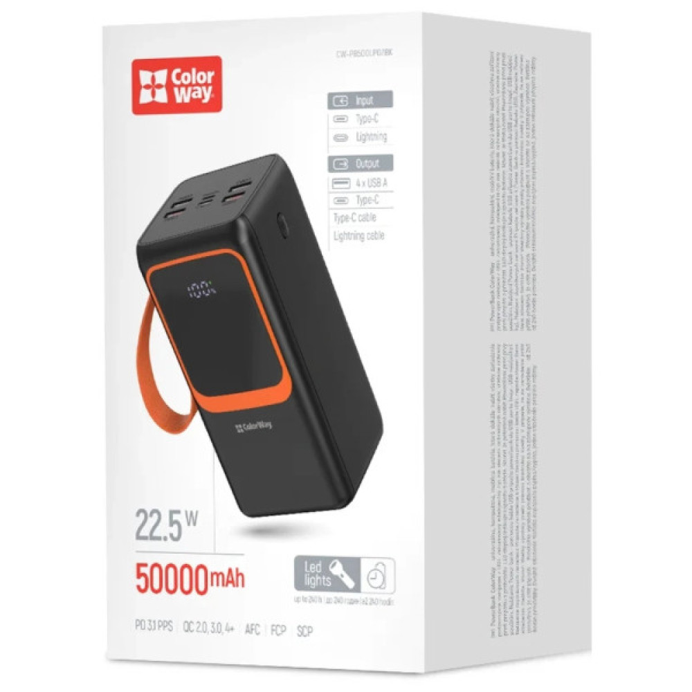 Батарея універсальна ColorWay 50 000 mAh PowerView PD/22.5W, QC/4.0, Black (CW-PB500LP02BK)