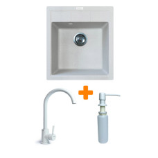 Набір кухонна Adamant Brick, штучний камінь, квадрат, без крила, 460x515x200мм, чаша - 1, врізна, Old stone + змішувач та дозатор Набір кухонна Adamant Brick, штучний камінь, квадрат, без крила, 460x515x200мм, чаша - 1, врізна, Old stone + змішувач та дозатор