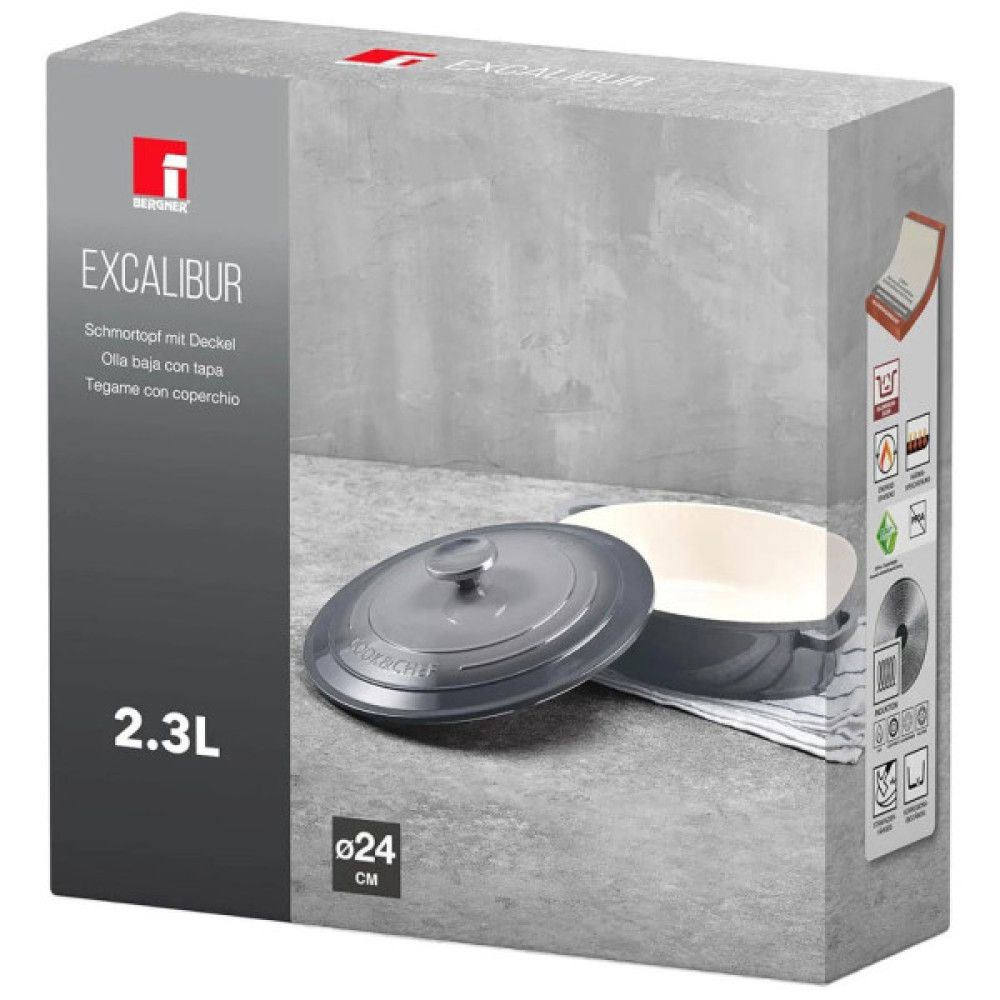 Сотейник Bergner Excalibur з кришкою 24 см Grey (BG-36103-GY)