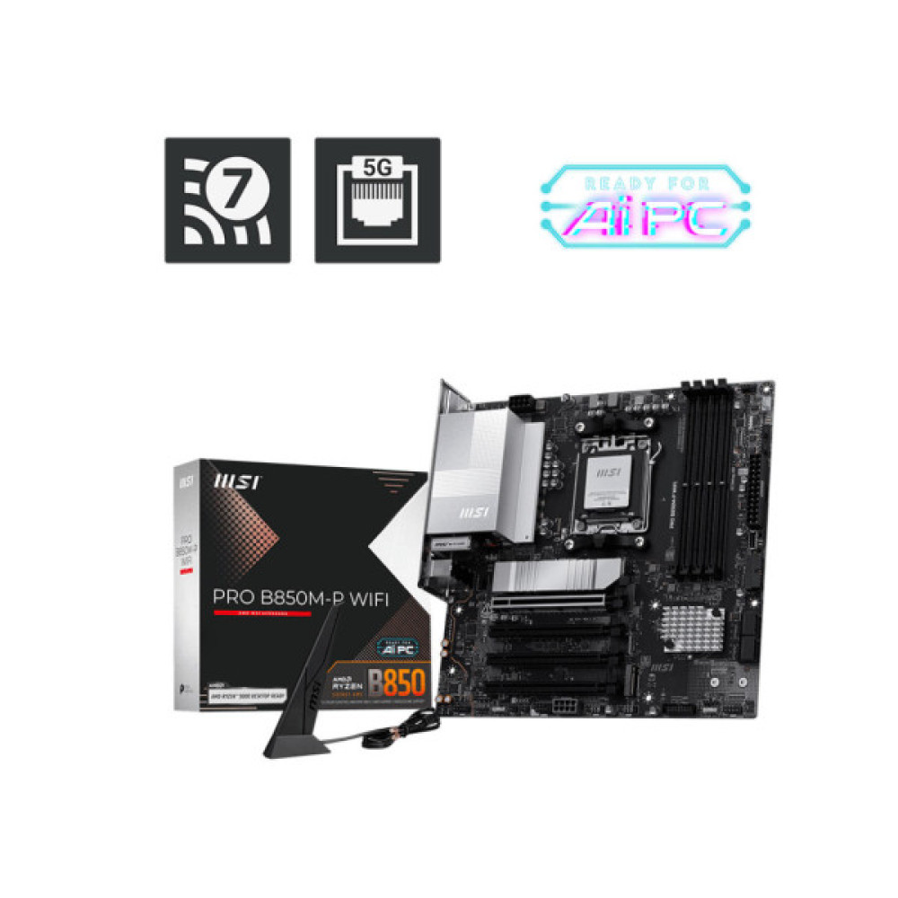 Материнcька плата MSI PRO B850M-P WIFI sAM5 B850 4xDDR5 M.2 HDMI DP WiFi BT mATX