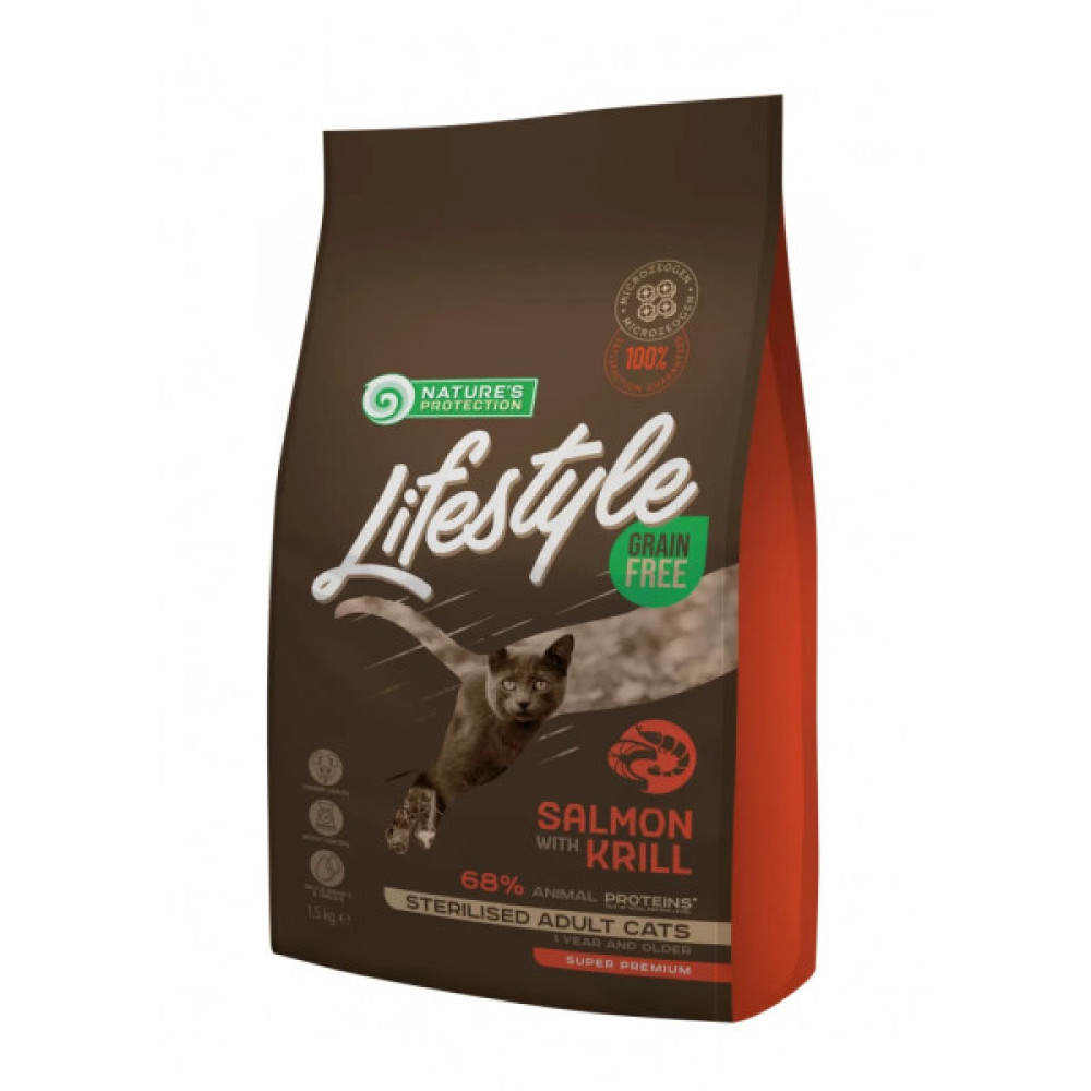 Сухий корм для кішок Nature's Protection Lifestyle Grain Free Salmon with krill Sterilised 1.5 кг (NPLS45799)