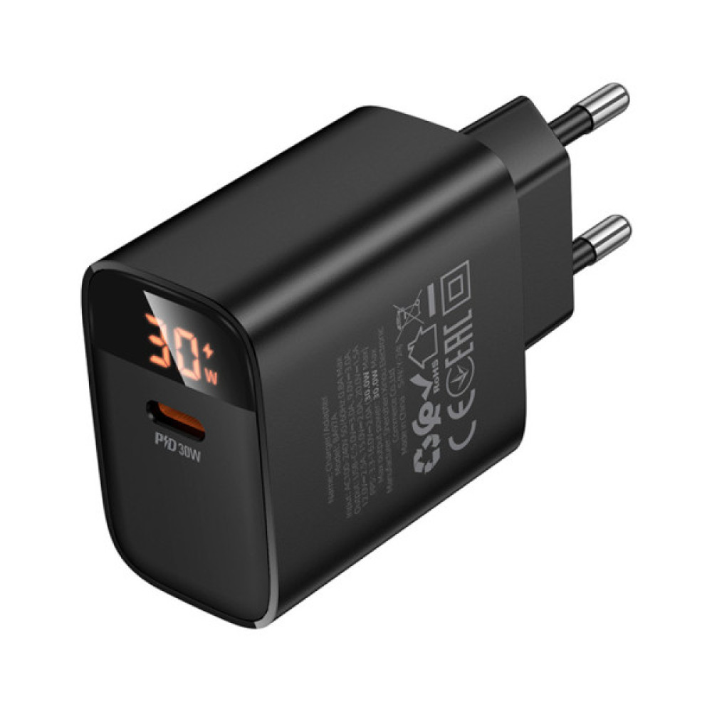 Зарядний пристрій BOROFONE BA97A Ilustre USB-C PD30W digital display Black (6941991120480)
