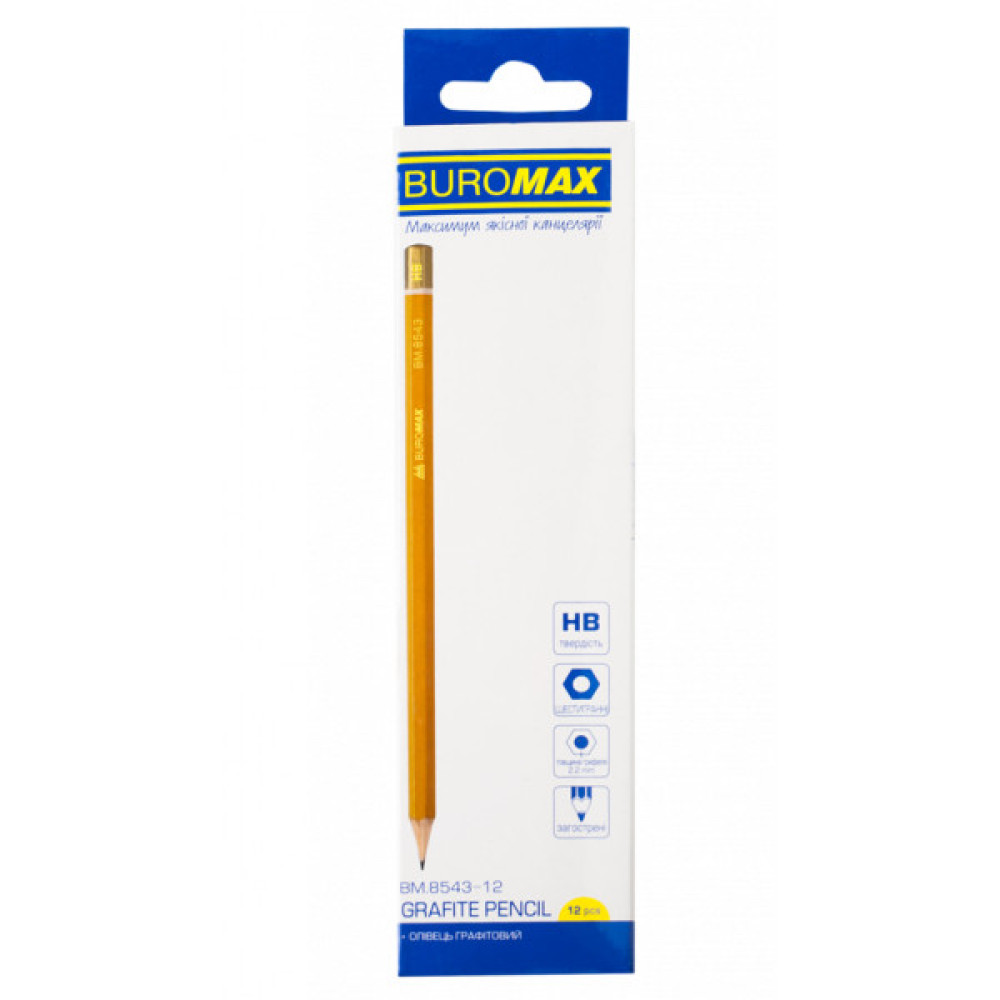 Олівець графітний Buromax Professional HB без гумки Жовтий (BM.8543-12)