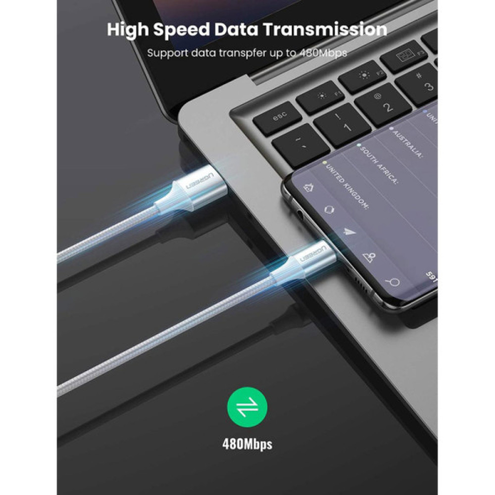 Дата кабель USB 2.0 AM to USB-C 0.5m 3A US288 white Ugreen (60130)
