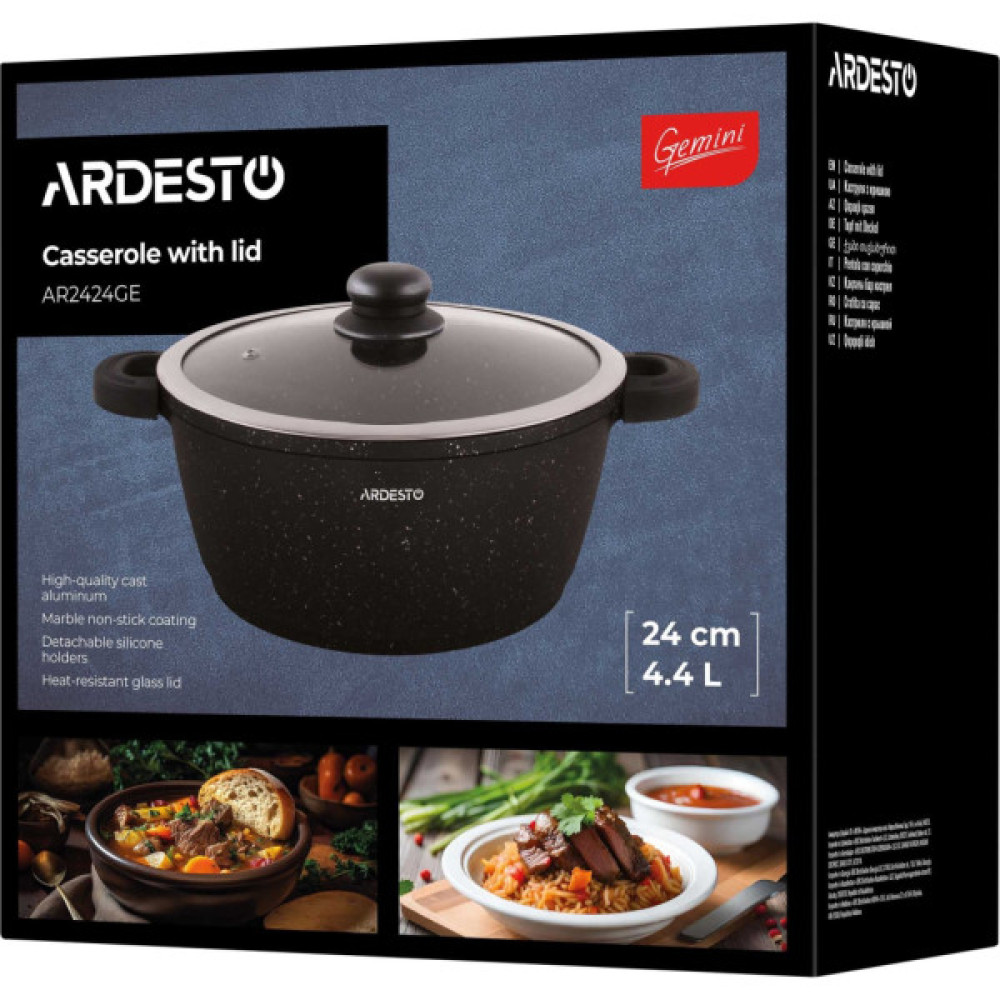 Каструля ARDESTO Gemini Anzio скляна кришка 24 см 4,4 л чорна (AR2424GE)