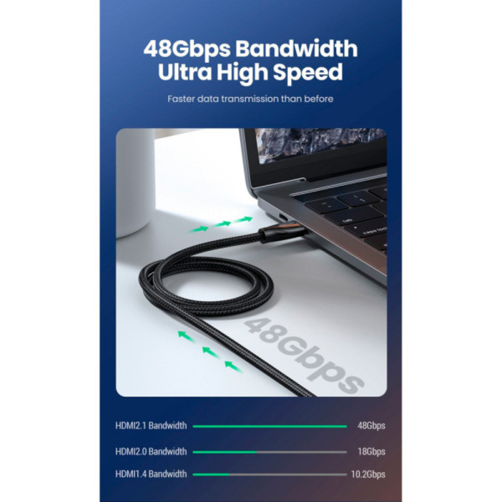 Кабель мультимедійний HDMI M to HDMI M 1.5m braided HD140 black UGREEN (80402)